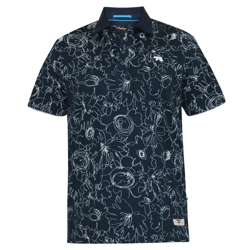 D555 Roland AO Abstrakt bedrucktes Piqué-Poloshirt, Marineblau